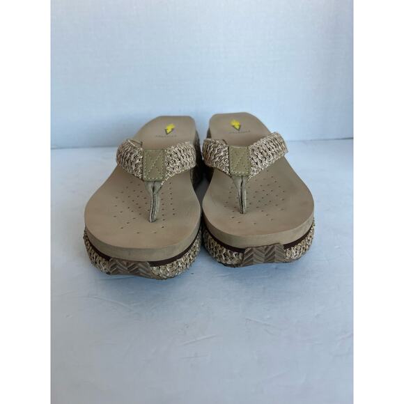 Volatile Island Natural Woven Tan Platform Wedge Thong Flip-Flop Sandals 10 - Picture 5 of 11